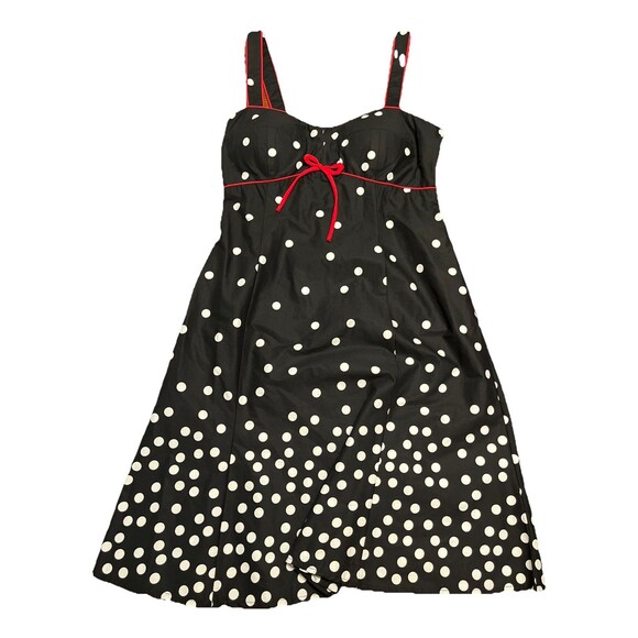 Vintage R&K Dress Womens 10 Petite Babydoll Polka Dot Retro Bow Stretch 90s Zip - Picture 1 of 12